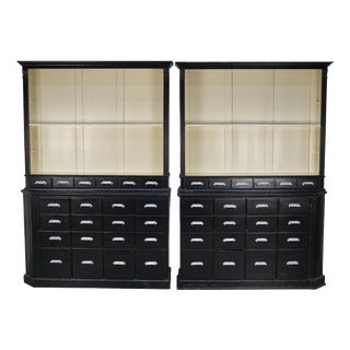 Large Black Painted Apothecary Cabinets, Eastern Europe, 1910s, Set of 2 For Sale