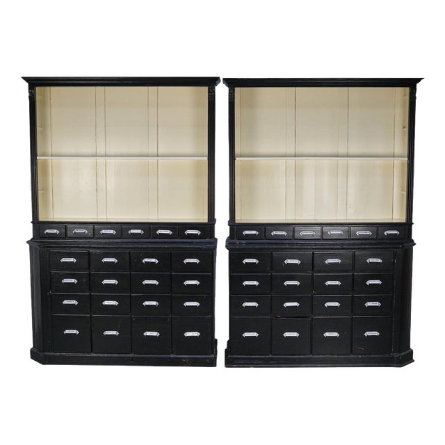 Large Black Painted Apothecary Cabinets, Eastern Europe, 1910s, Set of 2 For Sale