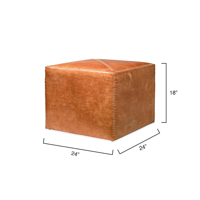 Contemporary Jamie Young Ottoman in Tan Leather, Large For Sale - Image 3 of 5