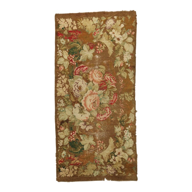 1750s Brown Floral Antique England Axminster Rug 4' X 8' 8" Knotted Wool Carpet For Sale