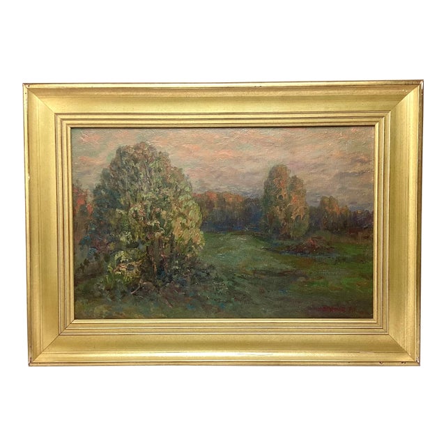 1990s Russian Impressionist Landscape Painting on Board Signed and Dated For Sale