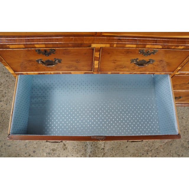 Antique English George II Style Oyster Burl Yew Cabinet on Chest Linen Press 80" For Sale - Image 10 of 18