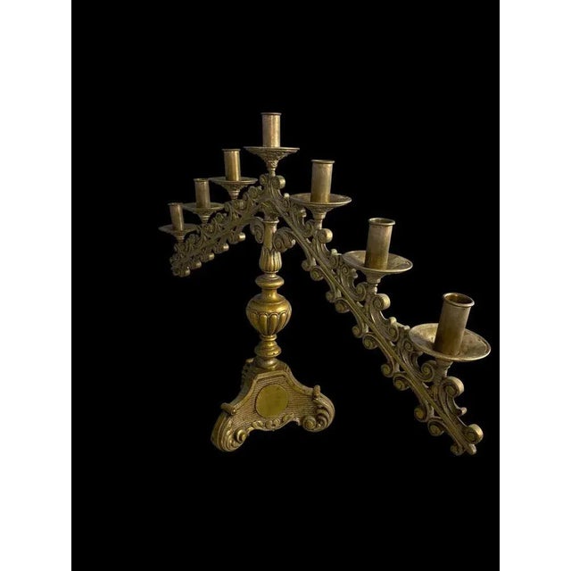 19th Century Brass Church Candelabras, Set of 2 For Sale - Image 6 of 12