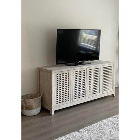 2010s Modern White Washed Driftwood Lattice Credenza For Sale - Image 5 of 5