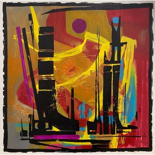 In My Dreams by Jennifer Bobola | Mixed media Abstract composition with bold colors and shapes. For Sale