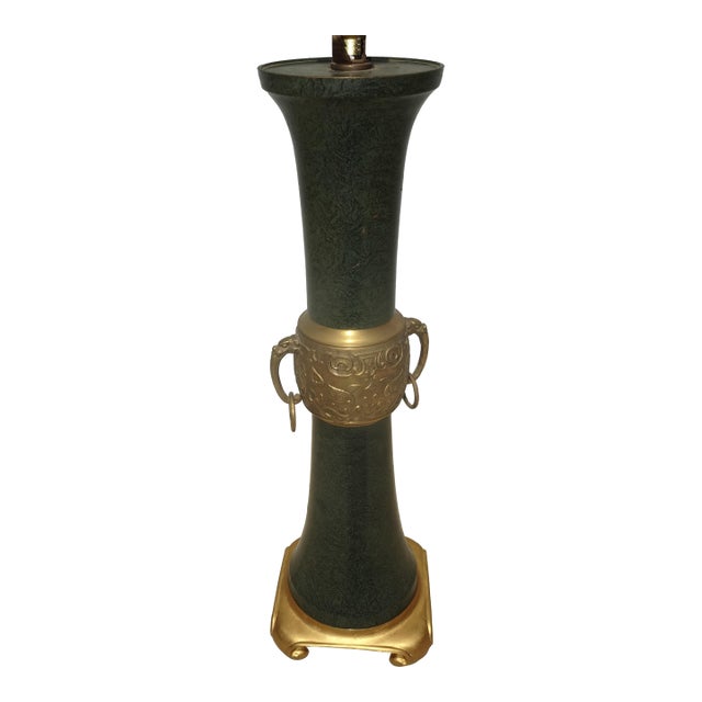1960s Neoclassical Style Tole and Brass Table Lamp Asian Influence For Sale