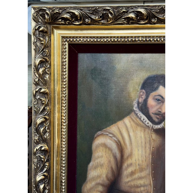 Wood 1969 Oil on Canvas Reproduction Giovanni Battista Moroni of Il Sarto 'The Tailor' - Framed For Sale - Image 7 of 17