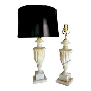 Pair Italian Neoclassic Urn Alabaster Table Lamps For Sale