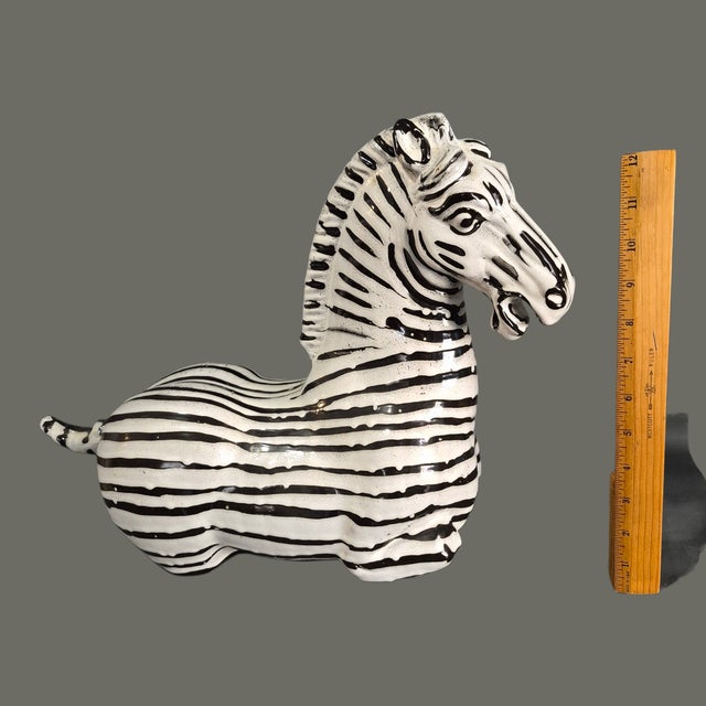 Vintage Mid Century Modern Decorative Italian Glazed Ceramic Zebra Statue Figurine For Sale - Image 6 of 8