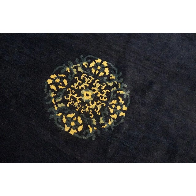 1900 - 1909 1900s Navy Blue Medallion Traditional Antique Chinese Peking Rug 5' 0'' X 7' 6'' Wool Knotted Carpet For Sale - Image 5 of 9