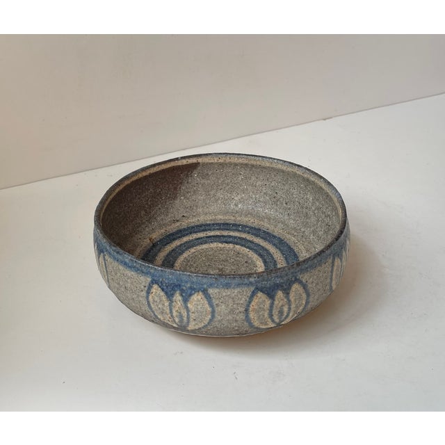 Blue Mid-Century Danish Glazed Stoneware Bowl by Kirsten Winther Johansen, 1970s For Sale - Image 8 of 9
