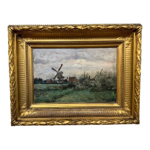 19th Century English Windmill Oil on Canvas