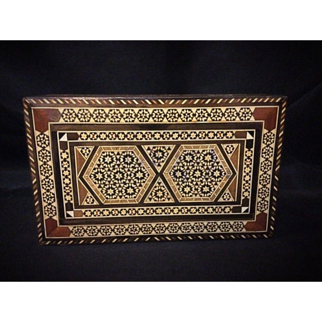 Early 20th Century Jewelry Box, Rectangular, Inlay Marquetry With Red Velvet For Sale - Image 9 of 10