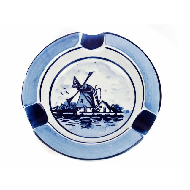Mid 20th Century Vintage Hand-Painted Delft Blue Dutch Clog and Windmill Ashtray Set - 4 Pieces - Made in Holland For Sale - Image 5 of 9