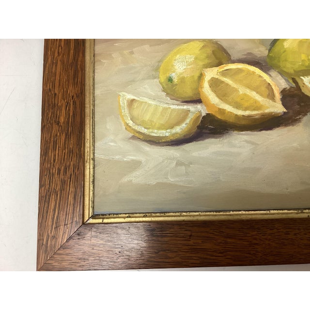 Vintage Still Life Lemons Impressionist Painting Oil on Board For Sale In New York - Image 6 of 6