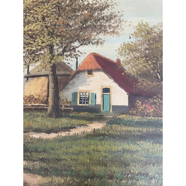 Antique 19th Century Landscape Rural Cottage Scene Oil Painting For Sale - Image 4 of 7