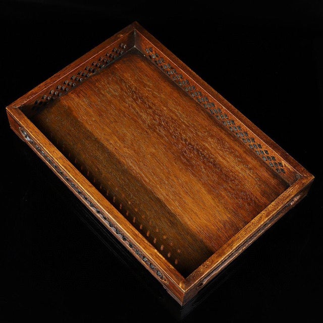 Huali Rosewood Rectangular Tray With Openwork Carving For Sale - Image 4 of 9