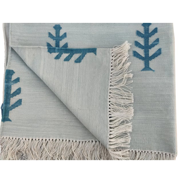 Not Yet Made - Made To Order Handmade Pale Aqua and Teal Blue Cotton Tree Pattern Rug - 8x10 For Sale - Image 5 of 11
