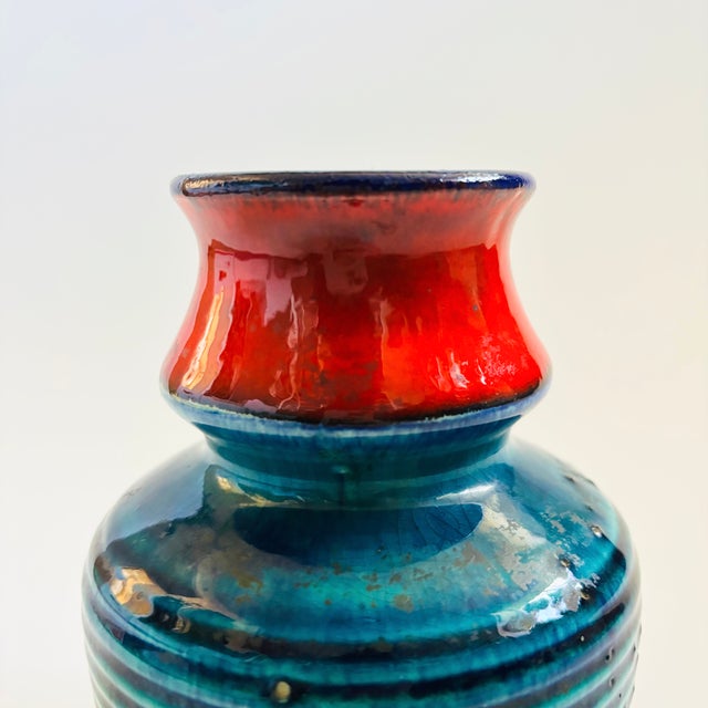 Mid-Century Modern Mid Century West German Pottery Vase by Bay Keramik - Red and Blue For Sale - Image 3 of 10