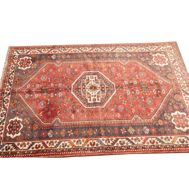 1970s Vintage Hand-Knotted Persian Qashqai Rug 3'8" X 4'9" For Sale - Image 5 of 18