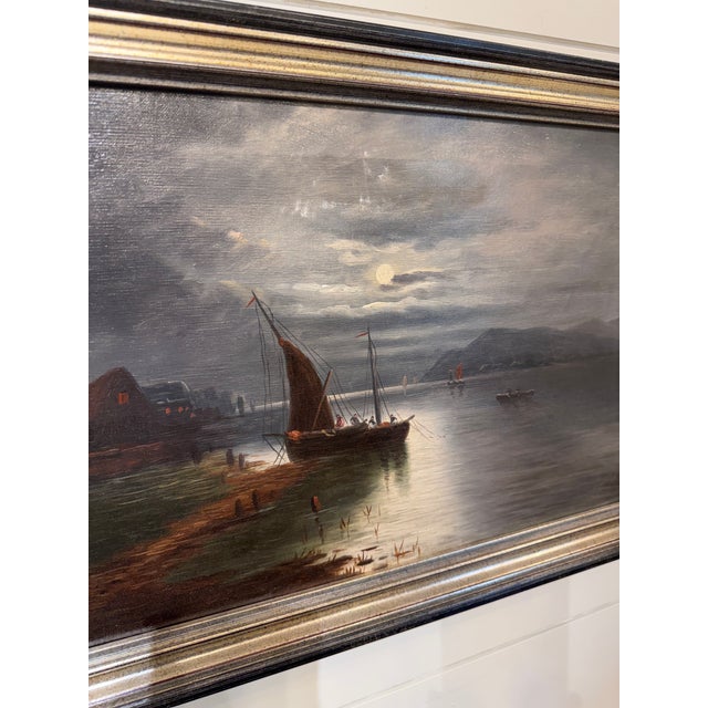 19th Century Oil on Canvas "Sailin' Under Moonlight" For Sale In Nashville - Image 6 of 9