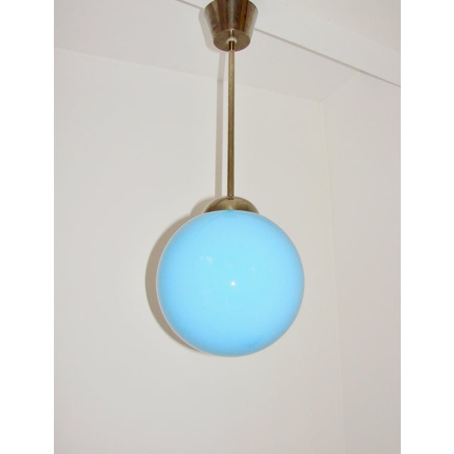 Pendant Lamp with Blue Glass Shade, 1940s. For Sale - Image 4 of 8