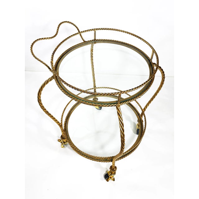 1960s 1960s Italian Gilt Iron Rope Bar Cart With Glass Shelves For Sale - Image 5 of 8