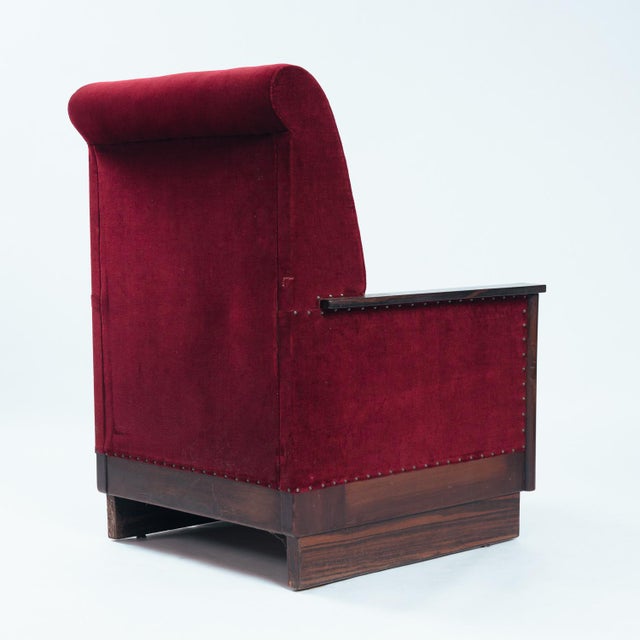 Dutch Art Deco Amsterdam School Red Velvet Chairs, 1930s, Set of 2 For Sale - Image 3 of 18