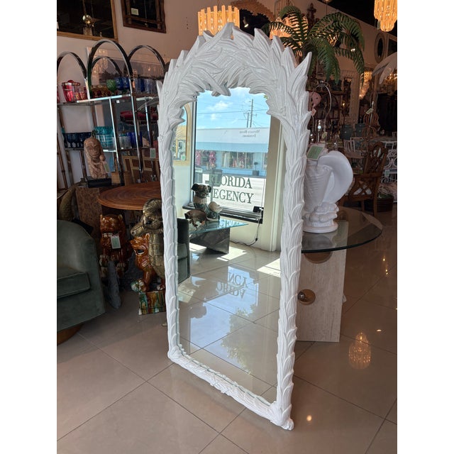 Hollywood Regency Vintage Newly Lacquered White Roche Style Palm Frond Leaves Leaf Wall Mirror For Sale - Image 3 of 11