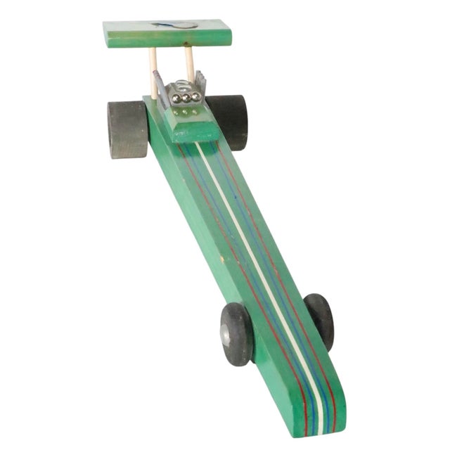 Green Vintage Stylized Pinewood Derby Drag Race Model Car Made in Maine State Prison For Sale - Image 8 of 14