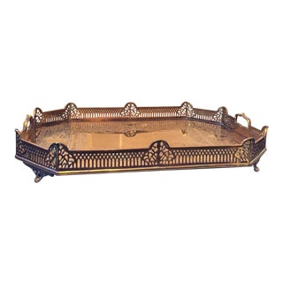 Antique Early 20th Century Rectangular Brass Serving Tray For Sale