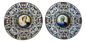 A 19th C Italian Renaissance Style Majolica Portrait Bowls/Plates - a Pair