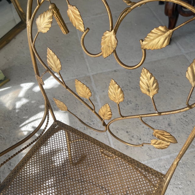 Vintage Italy Toleware Gold Tassel & Leaf Design Petite Chair For Sale - Image 4 of 9