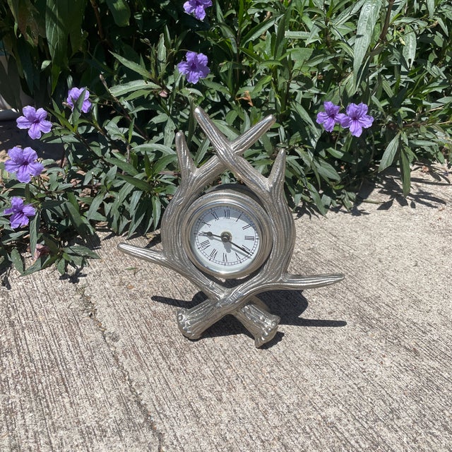 Silver Antler Metal Clock by Hamilton Interiors For Sale - Image 8 of 8