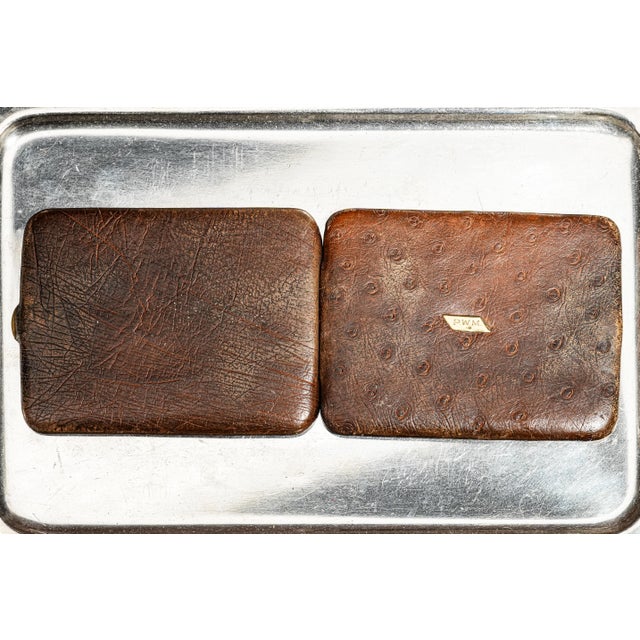 Gold Luxurious Hand Made Antique Ostrich Leather Wallet Art Deco With 14k Gold PWM Monogram Plaque For Sale - Image 8 of 9