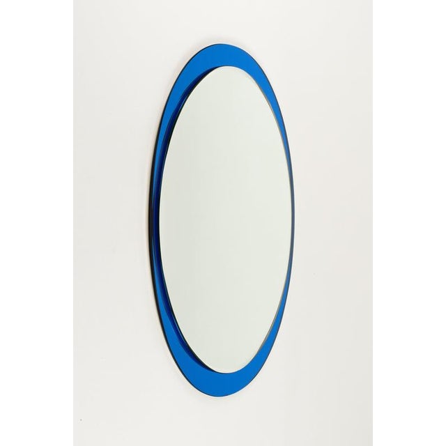 Mid-Century Modern Mid-Century Modern Oval Blue Wall Mirror by Metalvetro Galvorame, Italy, 1970s For Sale - Image 3 of 14
