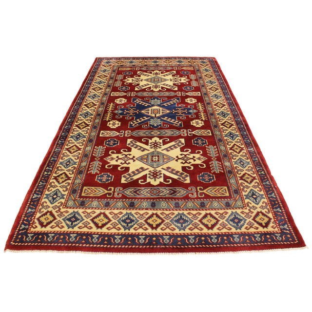 Shabby Chic Tribal Shirwan Red/Beige Wool Rug - 3'7''x5'8'' For Sale - Image 9 of 10