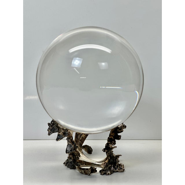 Rare Steuben Crystal Gazing Ball on Sterling Silver Wave Stand #1036 Signed 5.5” For Sale - Image 11 of 15