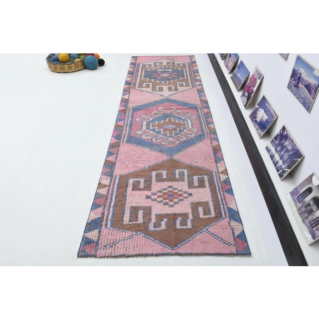 Vintage Turkish Hand-Knotted vintage rug is a semi-antique vintage runner rug.'70s Eastern region of Turkey's unique rug...