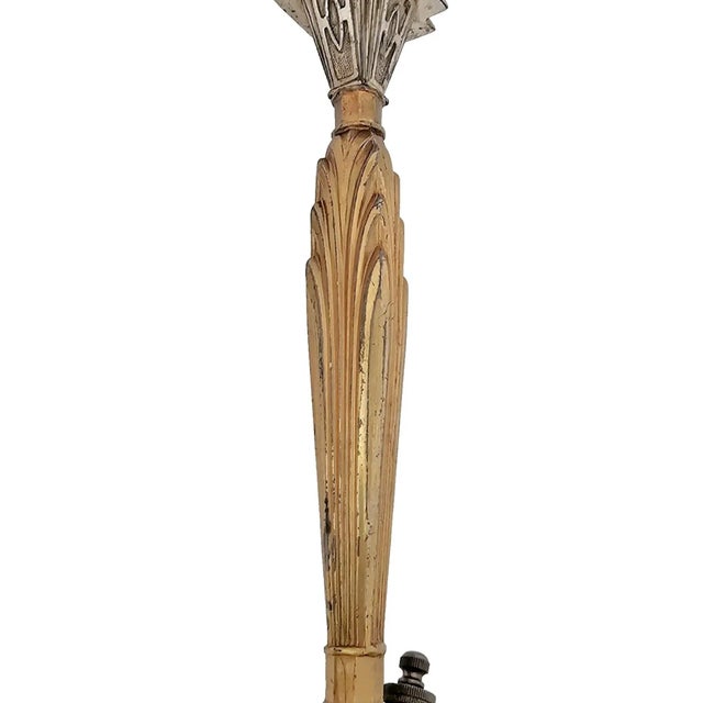 Art Deco Pair of 1920s Art Deco Bronze Candle Lamps Skyscraper Base, Nickel & Gold Plated For Sale - Image 3 of 18