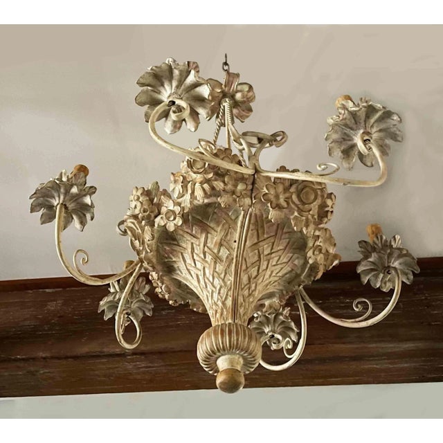 Antique Wooden Chandelier - Hand Carved For Sale - Image 4 of 5