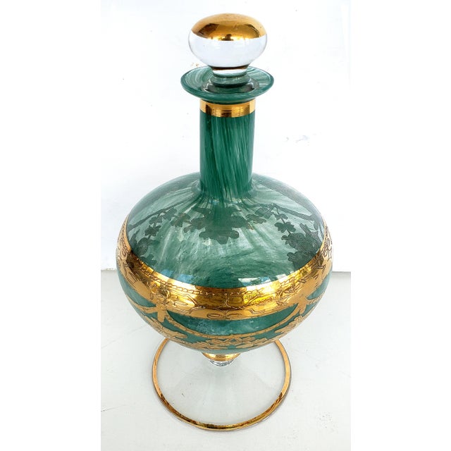 Murano Italy Blown Glass Gilt Decanter Goblet Set Of 5 Chairish