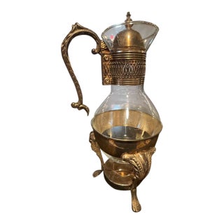 Vintage Ornate Silverplate & Glass Coffee Carafe With Warming Stand – 13.5” For Sale
