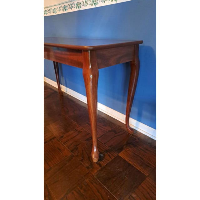 Wood Vintage Queen Anne Cherry Veneer Console Table, 48", Cabriole Legs, Mahogany Finish For Sale - Image 7 of 10