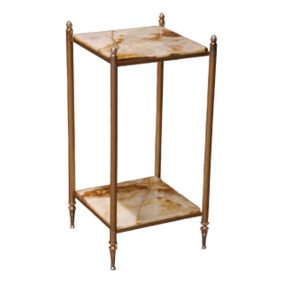 Mid-Century French Maison Baguès Square Two-Tier Gilt Brass and Onyx Side Table For Sale