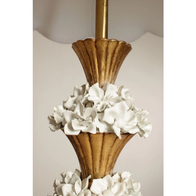 Gold Italian Hollywood Regency Ceramic Floral Table Lamp For Sale - Image 8 of 12