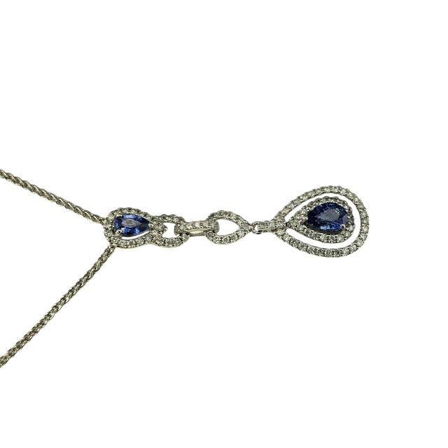 Late 20th Century Late 20th Century 14k White Gold Sapphire and Diamond Pendant Necklace For Sale - Image 5 of 8