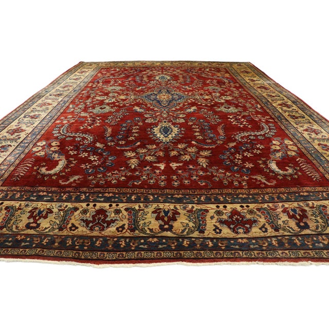 Jacobean Antique Persian Mohajeran Sarouk Rug, 08'10 X 12'00 For Sale - Image 3 of 11