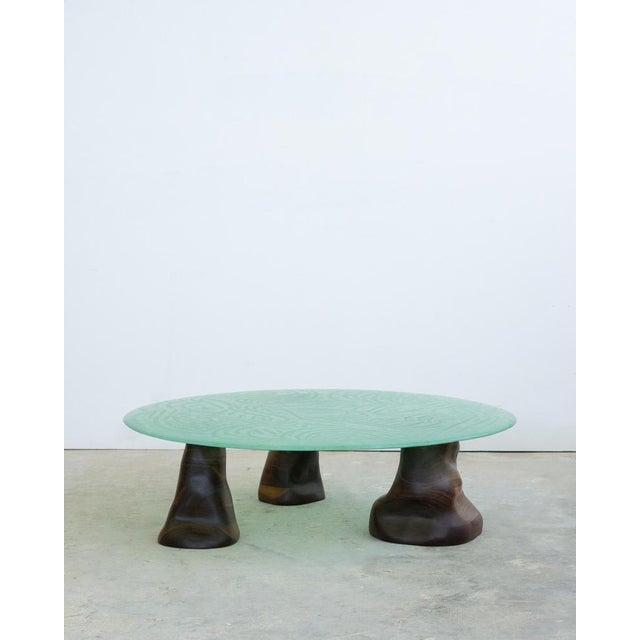 Contemporary Green Glass Powder and Walnut Coffee Table by Alexander Knysch For Sale - Image 3 of 15
