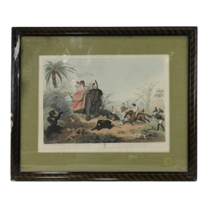 Framed 1818 Hand-Colored Aquatint “Death of the Bear” by Howitt & Williamson